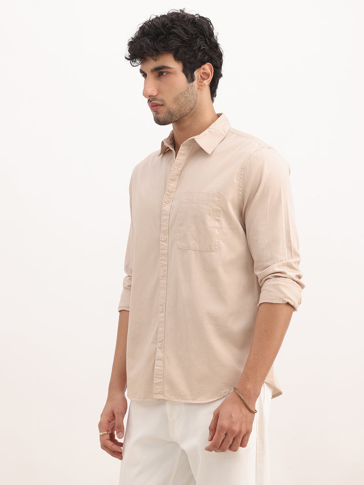 Solid Slim Fit Full Sleeve Shirt | Beige