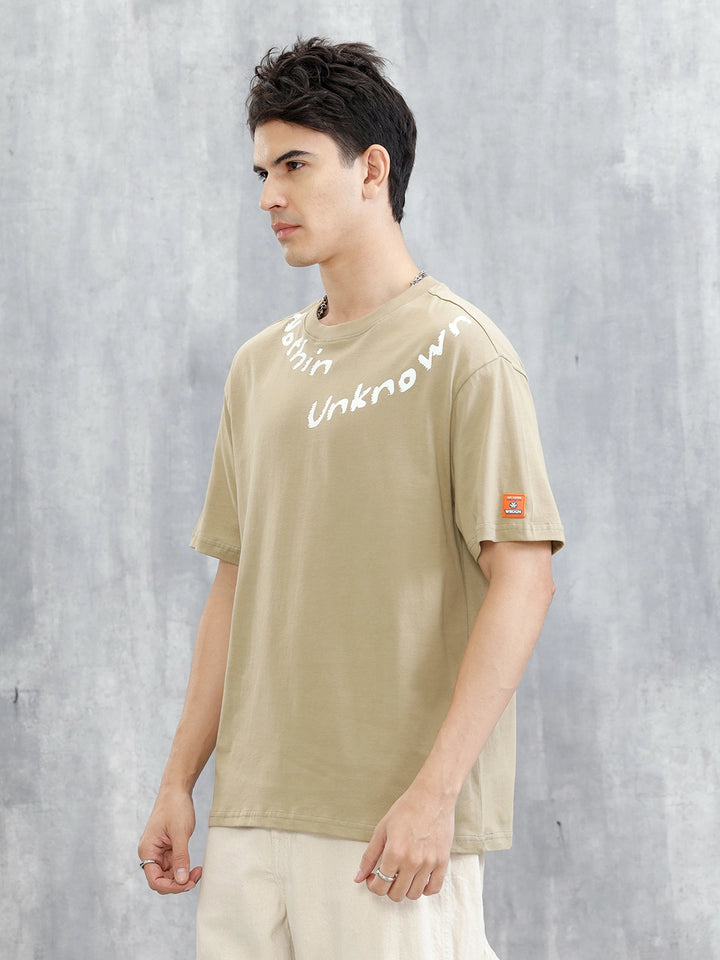 Placement Printed Oversized T-Shirt | Beige