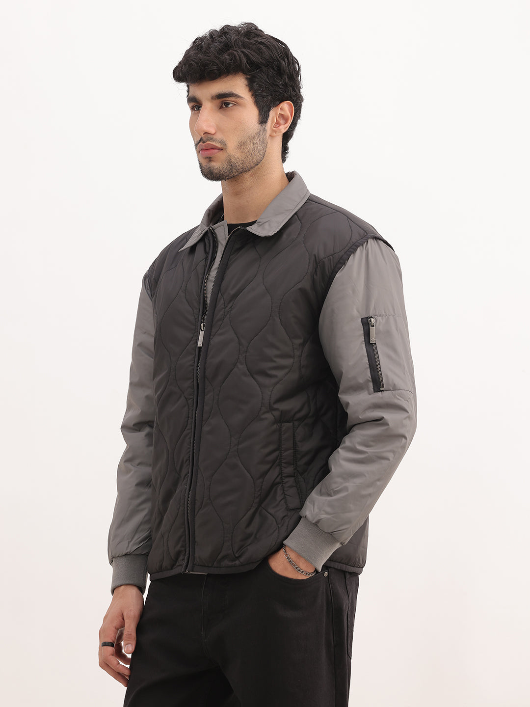 Comfort Fit Monochrome Puffer Jacket | Grey