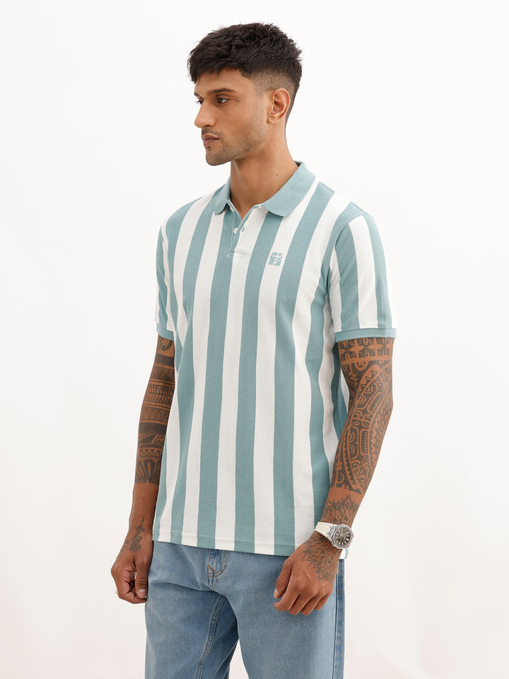 Slim Fit Striped Polo T-Shirt | White