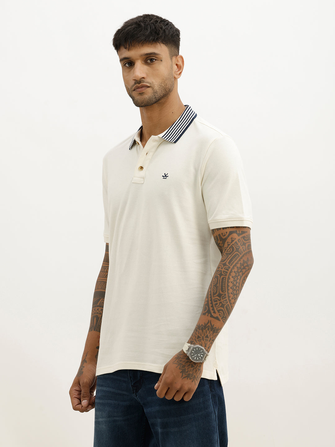 Classic Slim Fit Contrast Collar Polo T-Shirt | White