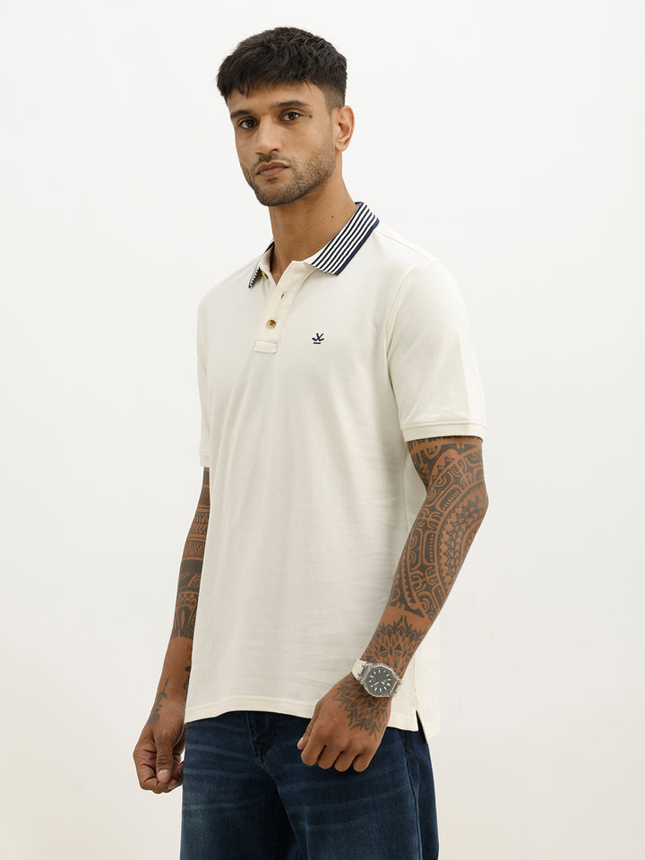 Classic Slim Fit Contrast Collar Polo T-Shirt | White