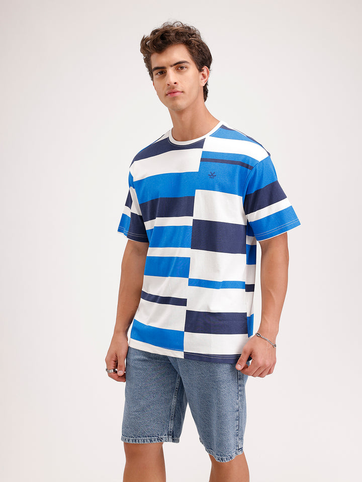Oversized Pannel Printed T-Shirt  | Blue