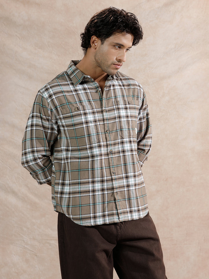 Large Scale Checked Shirt | Brown