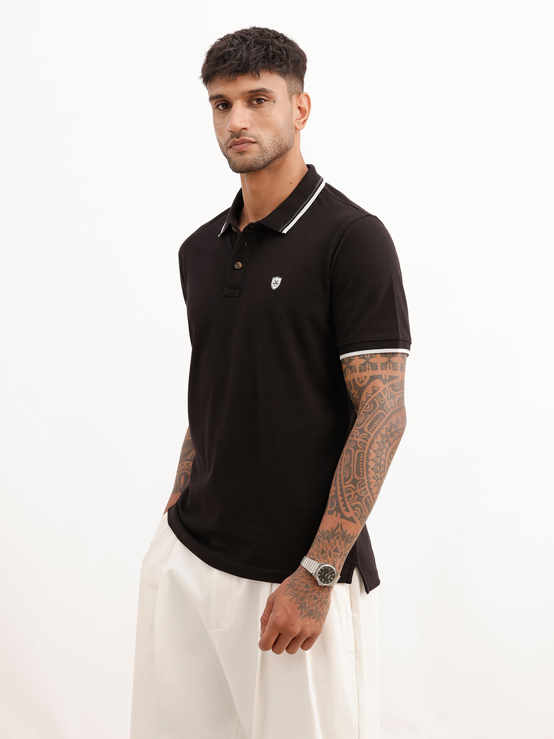 Classic Slim Fit Tipping Collar Polo T-Shirt | Black