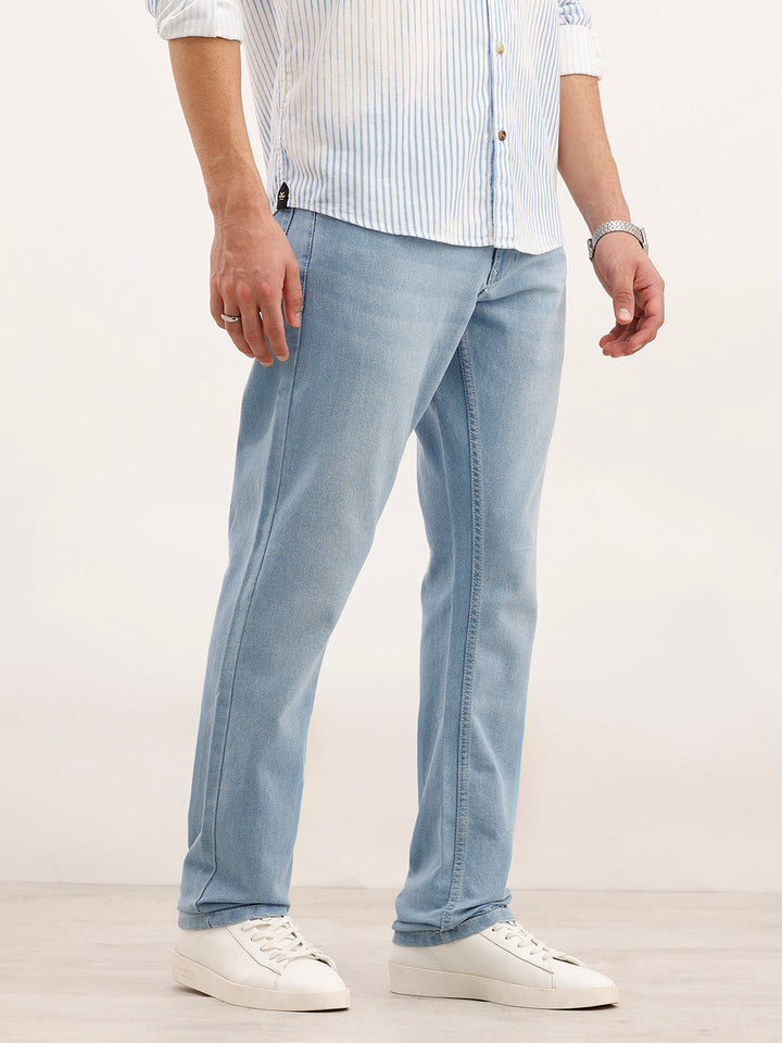 Faded Straight Fit Denim Jeans | Light Blue