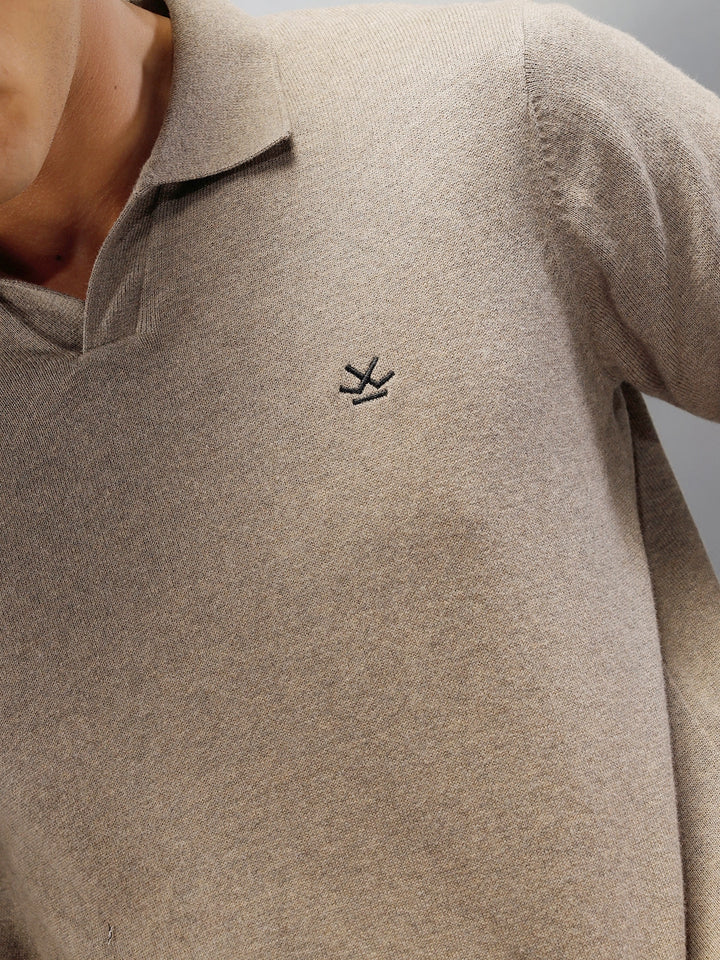 Premium Flat Knit Johnny Collar Polo T-Shirt | Brown