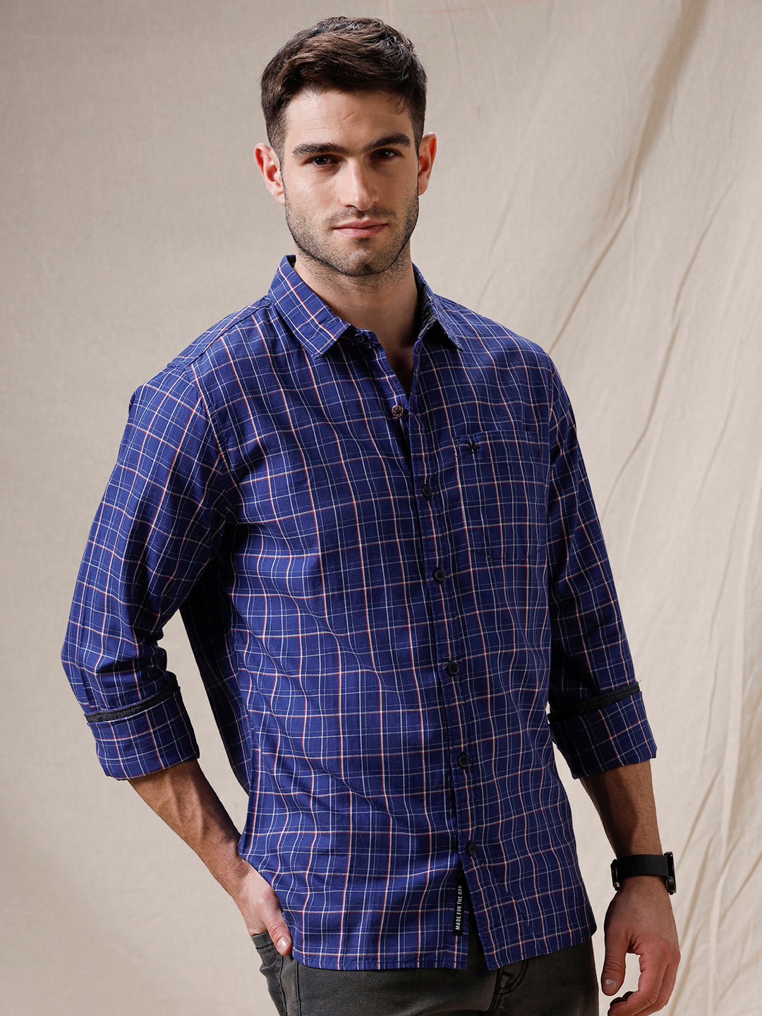 Checked Long Sleeve Blue Shirt