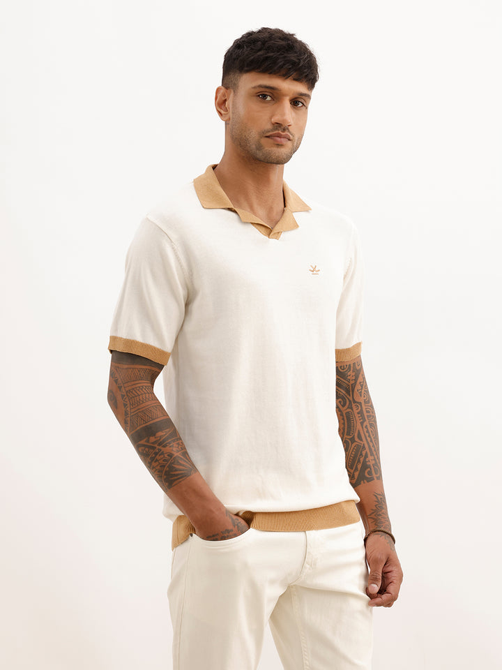 Regular Fit Contrast Collar Polo T-Shirt | Beige