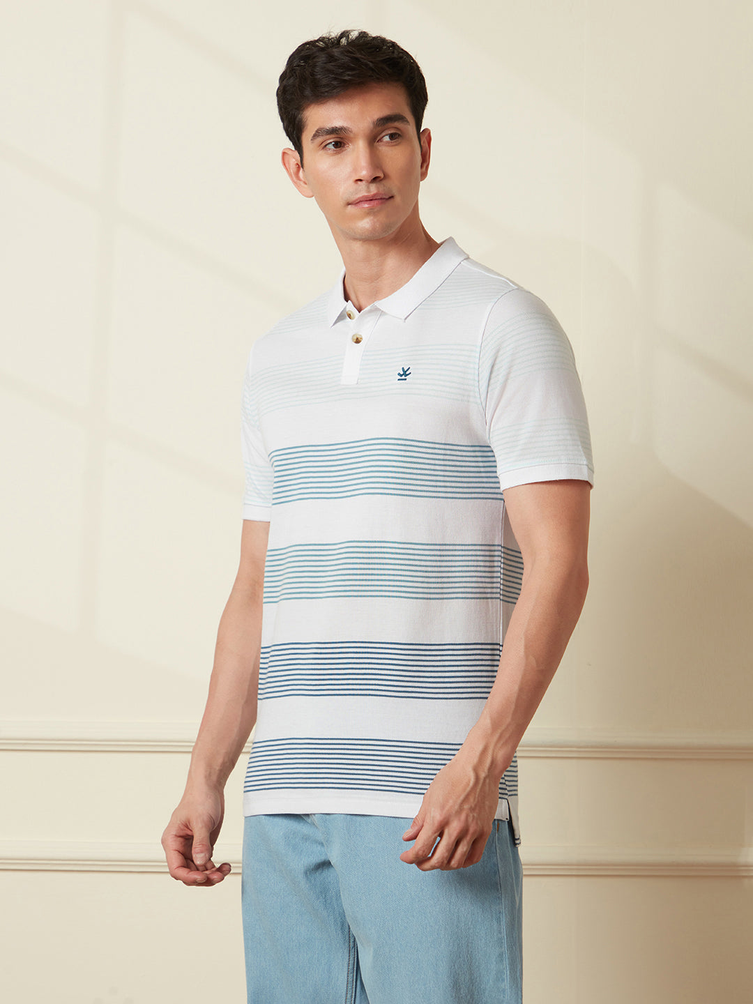 Classic White & Navy Striped Polo