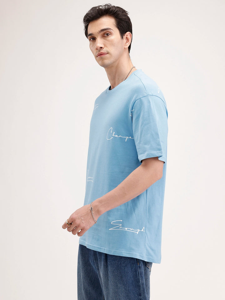 Oversized Placement Printed T-Shirt | Blue