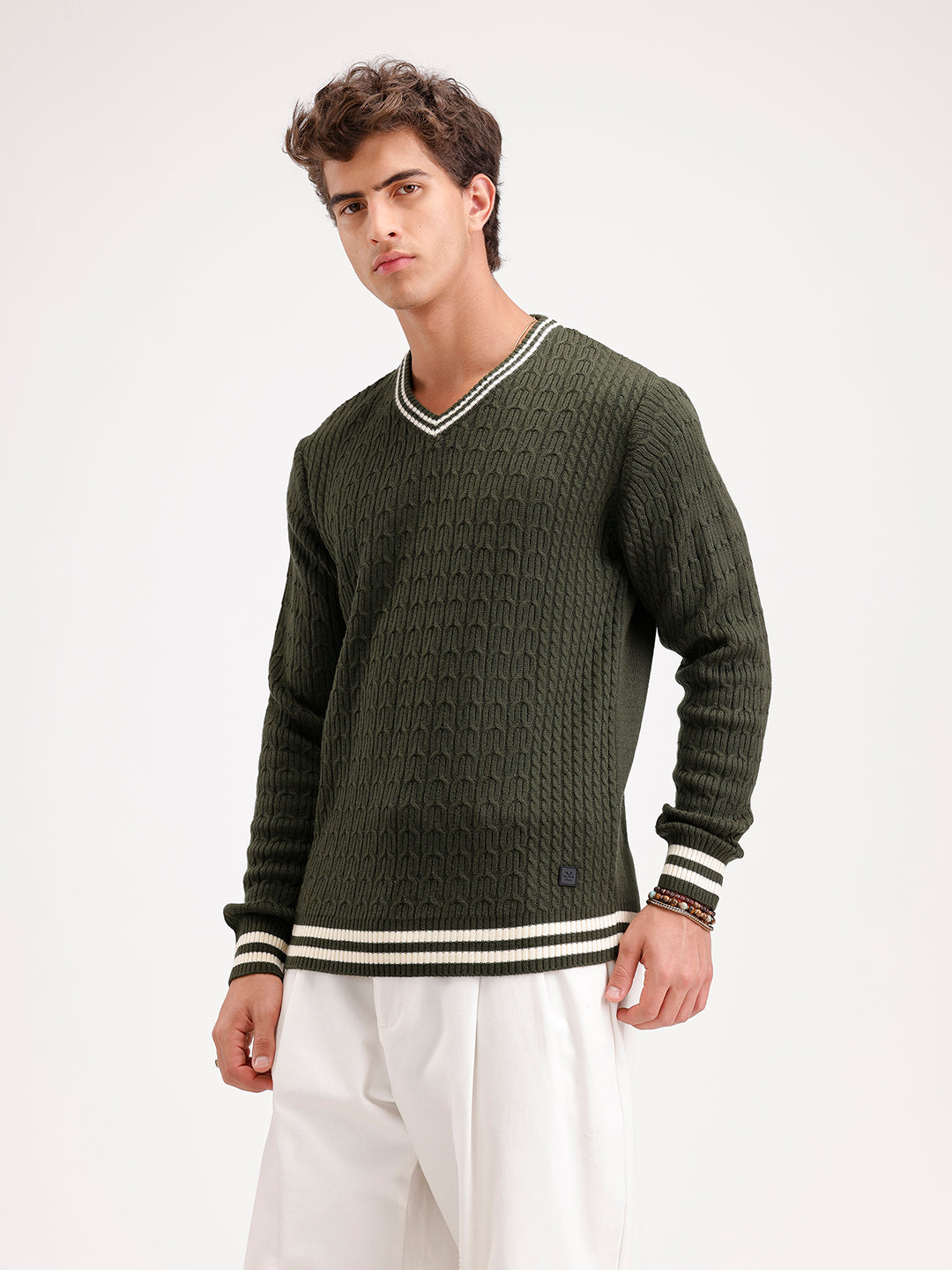 Classic Regular Fit Cable Knit Sweater  | Olive