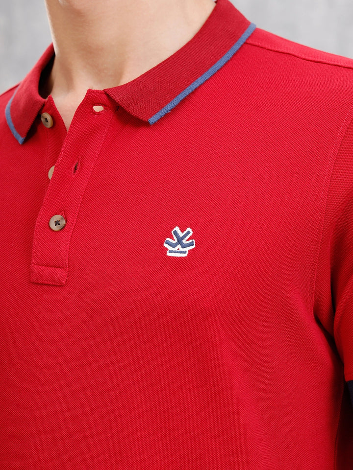 Contrast Collar Tipping Polo T-Shirt | Red