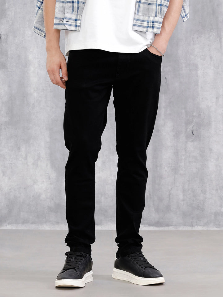 Cotton Blend Slim Tappered Jeans | Black