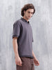 Men Oversized Fit Casual Johnny Collar T-shirt | Dark Grey