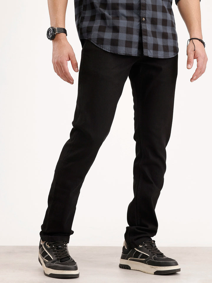 Solid Slim Fit Denim Jeans | Black
