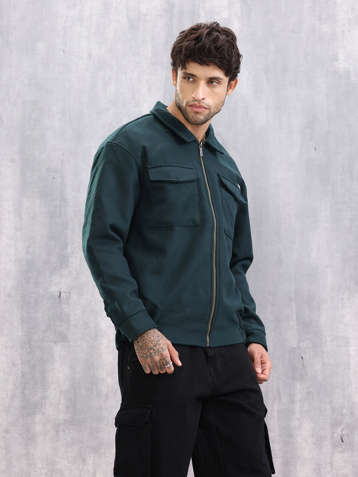 Effortless Layering Utility Oversized Fit Jacket | Dark Green