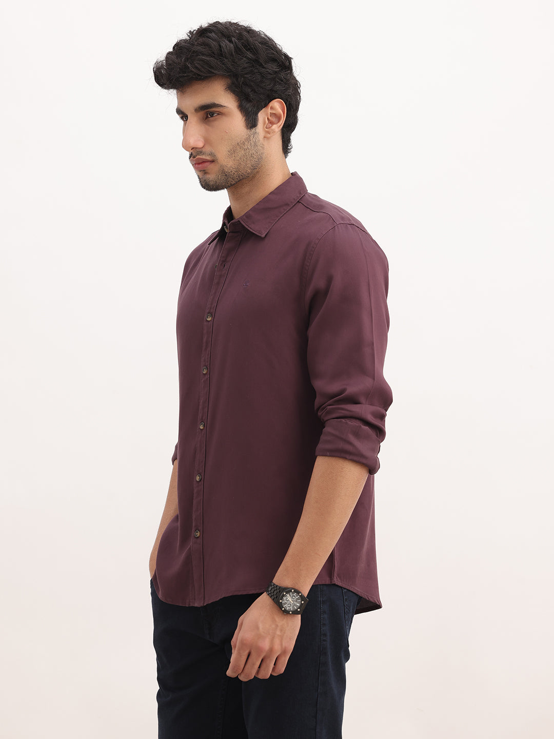 Solid Slim Fit Full Sleeve Shirt | Wine