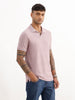 Solid Slim Fit Textured Polo T-Shirt | Pink