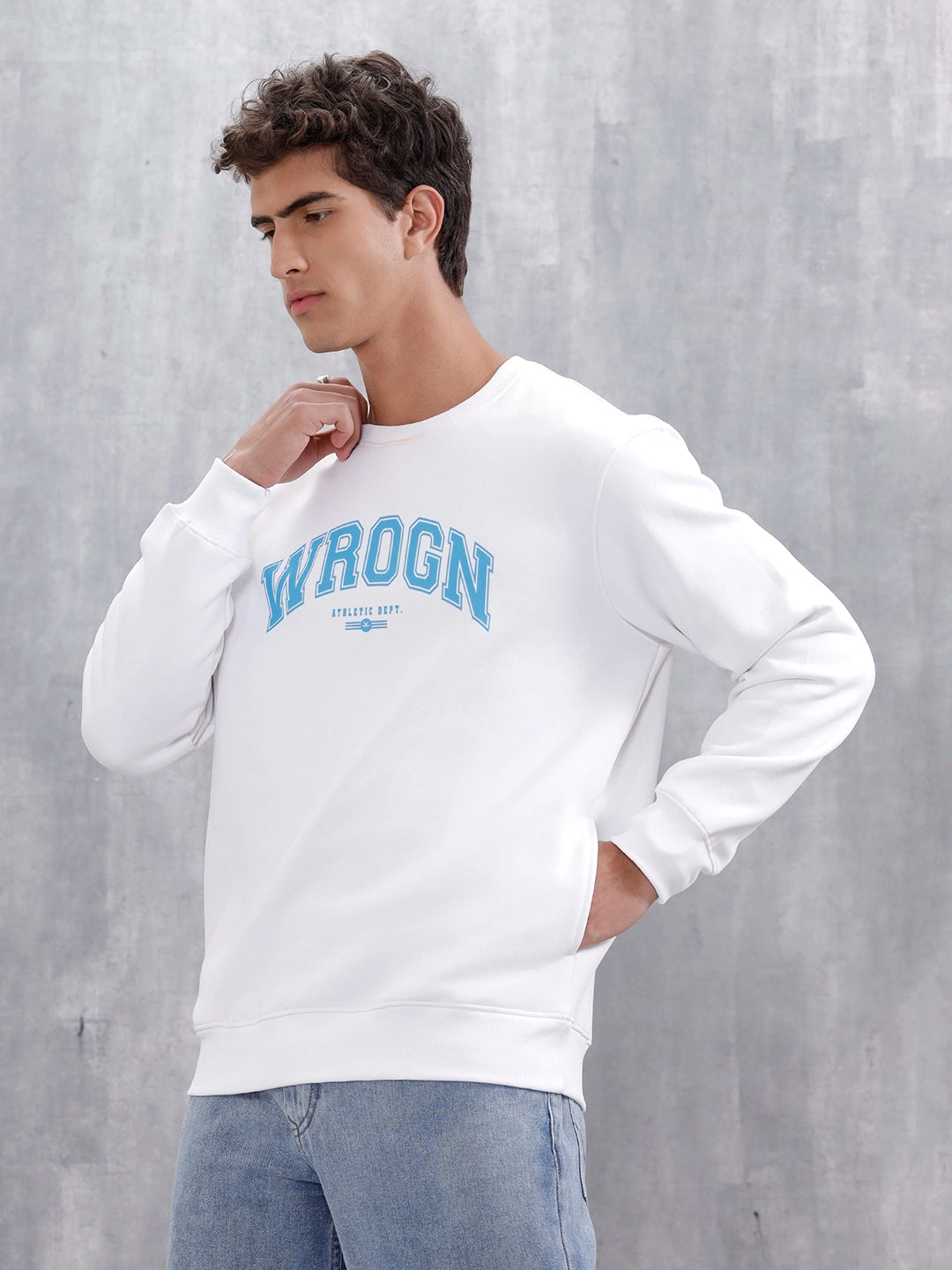 Wrogn Graphic Printed Comfort Fit Sweatshirt | Ecru Melange