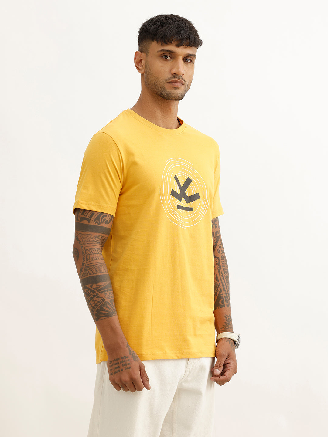 Slim Fit Placement Printed T-Shirt | Yellow