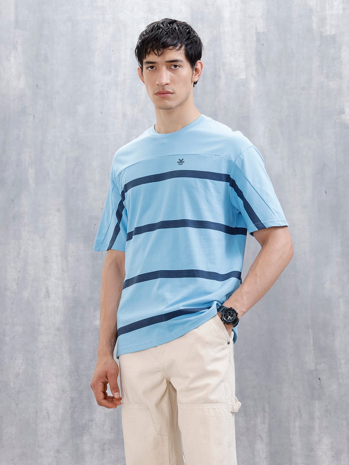 Striped Men's Casual Oversized Fit T-Shirt | Blue