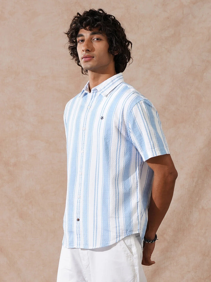 Textured Stripes Comfort Fit Shirt | Blue