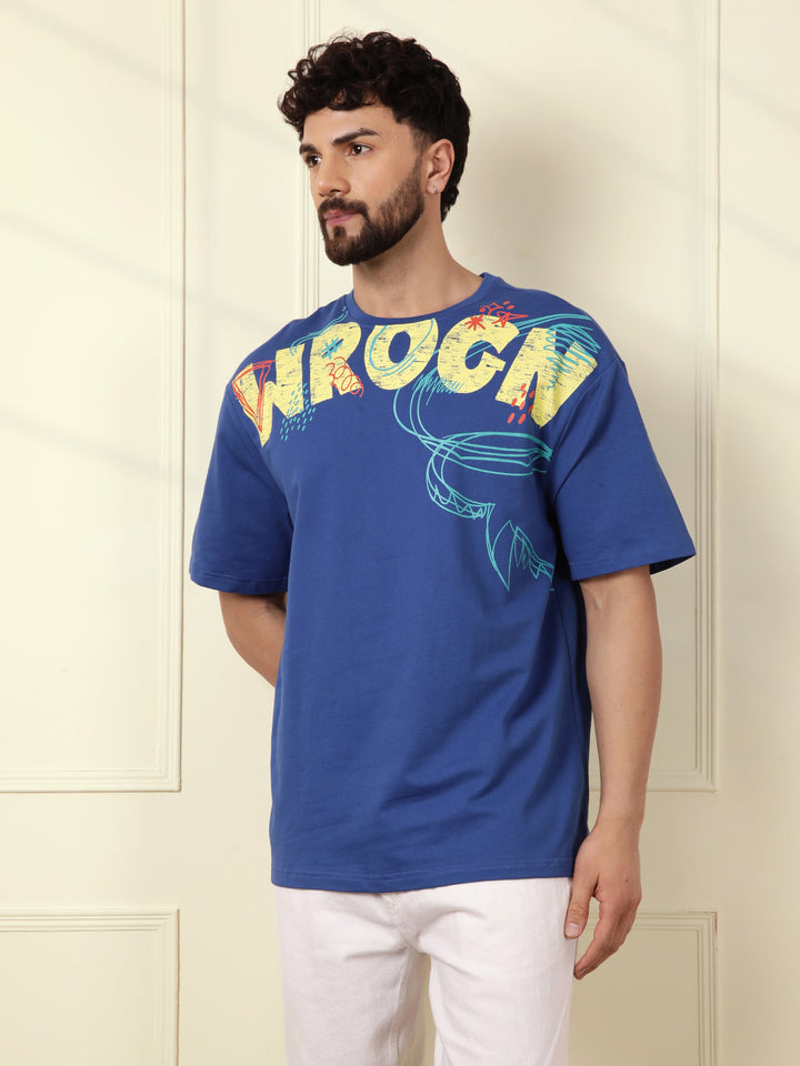 Heavy GSM Placement Print T-Shirt | Blue