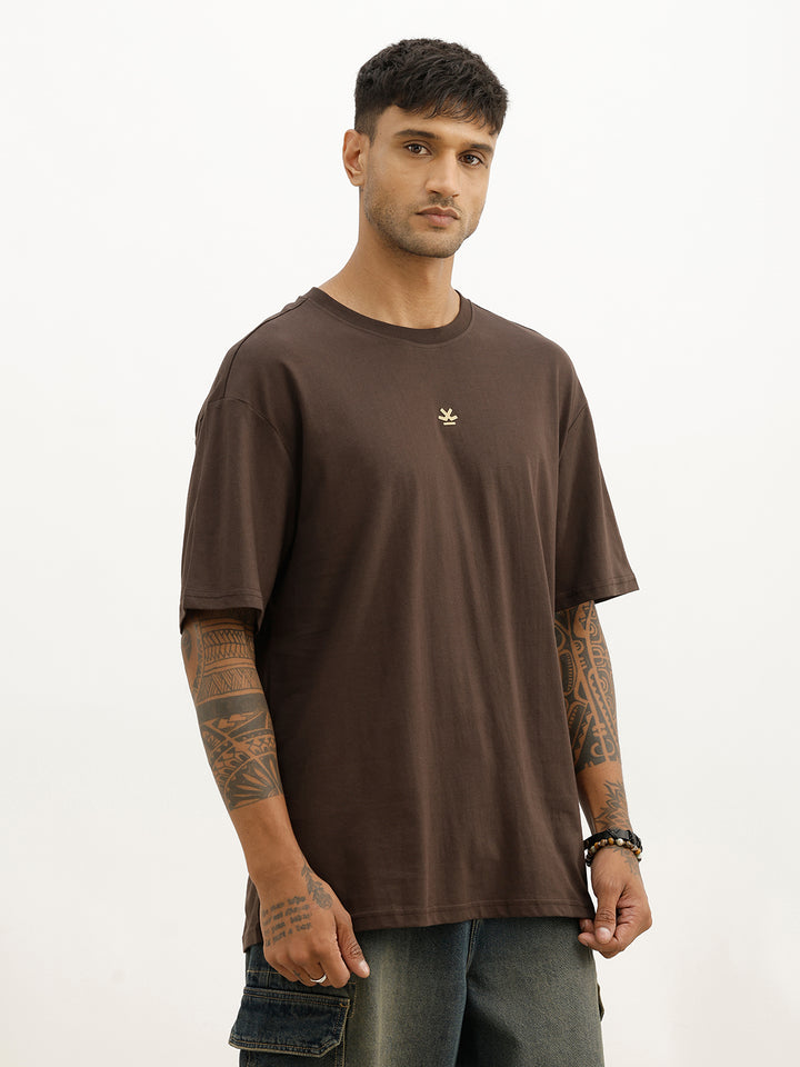 Oversized Placement Printed T-Shirt | Brown
