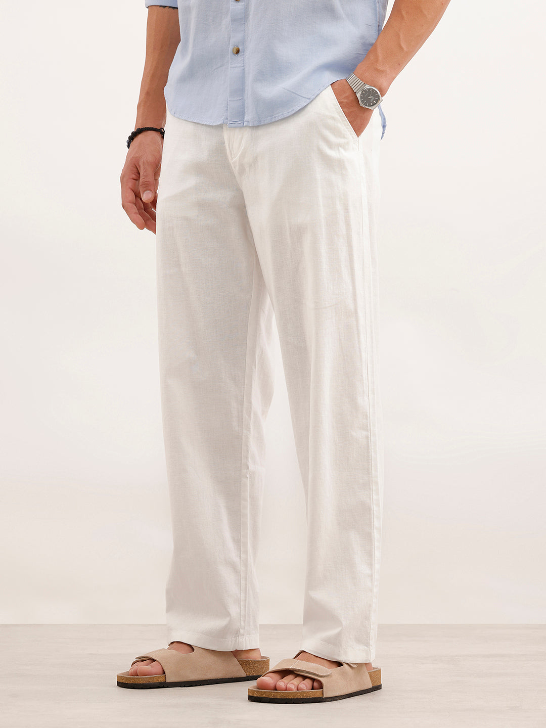 Loose Fit Mens Casual Wear Trouser  | White