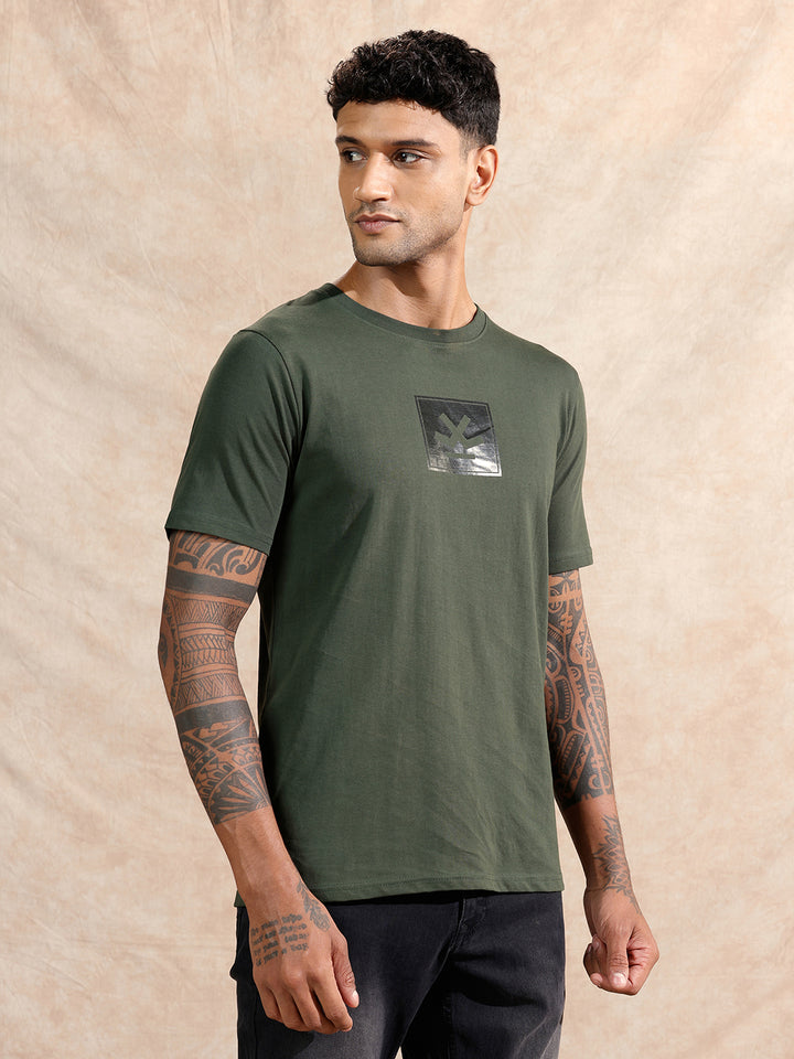 Glossy Gel Printed T-Shirt | Olive