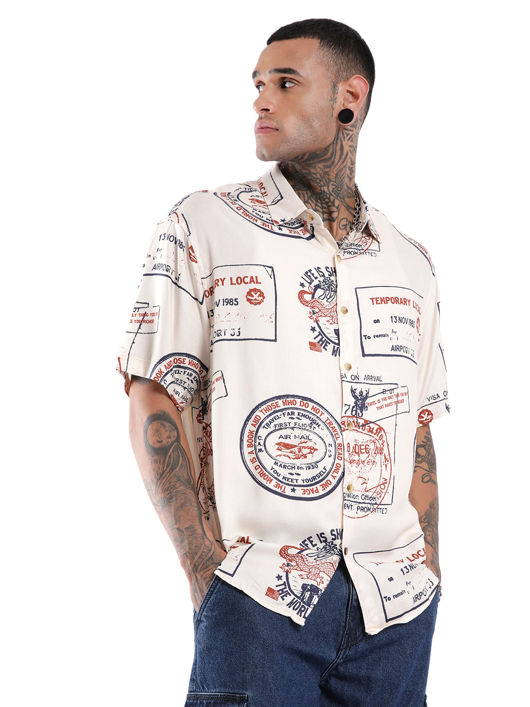 White Viscose AOP Shirt