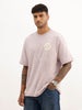 Oversized Raw Edge Back Printed T-Shirt | Pink
