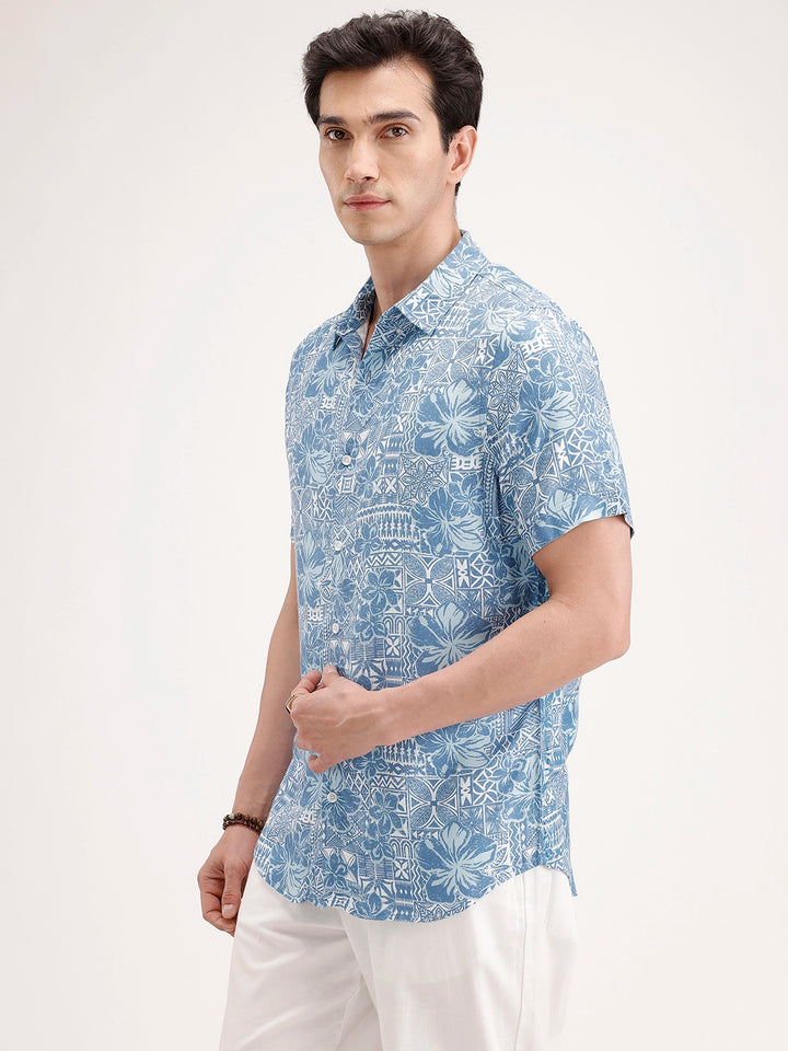 Slim Fit AOP Shirt | Blue