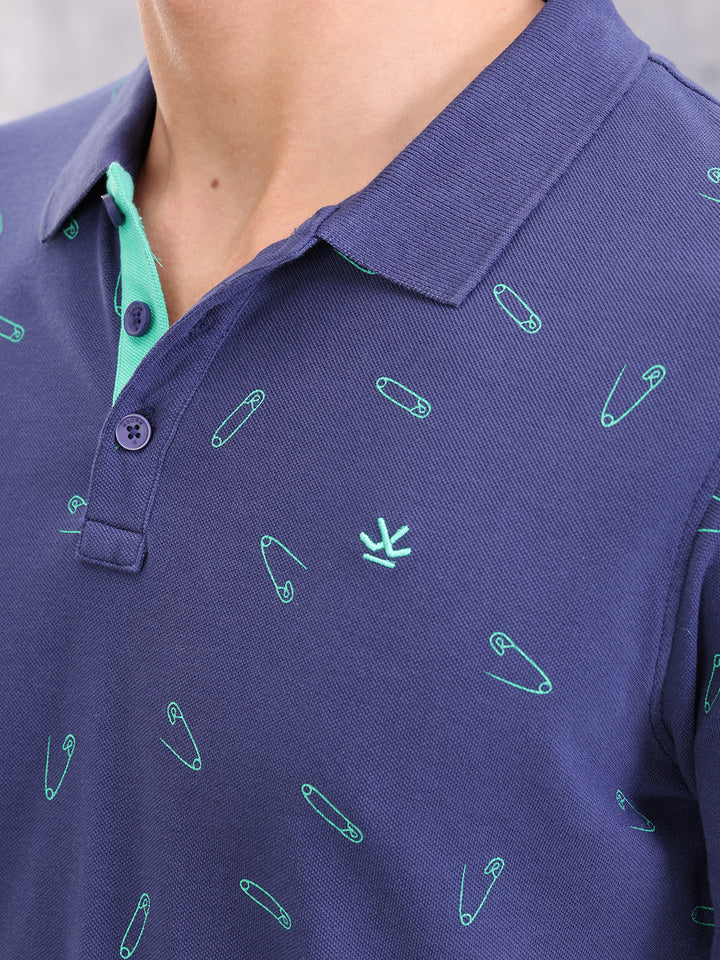 Graphic Aop Polo T-Shirt  | Navy Blue