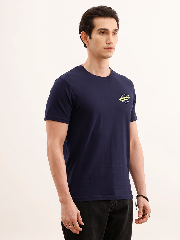Slim Fit Placement Printed T-Shirt | Navy Blue