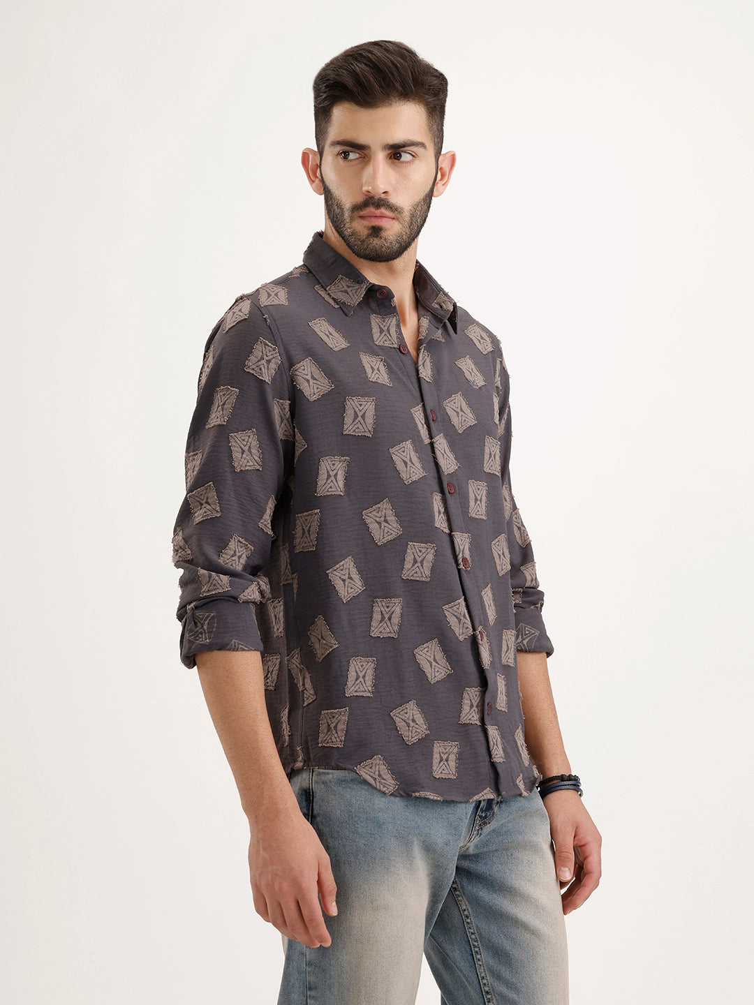 Regular Fit AOP Jacquard Shirt | Grey