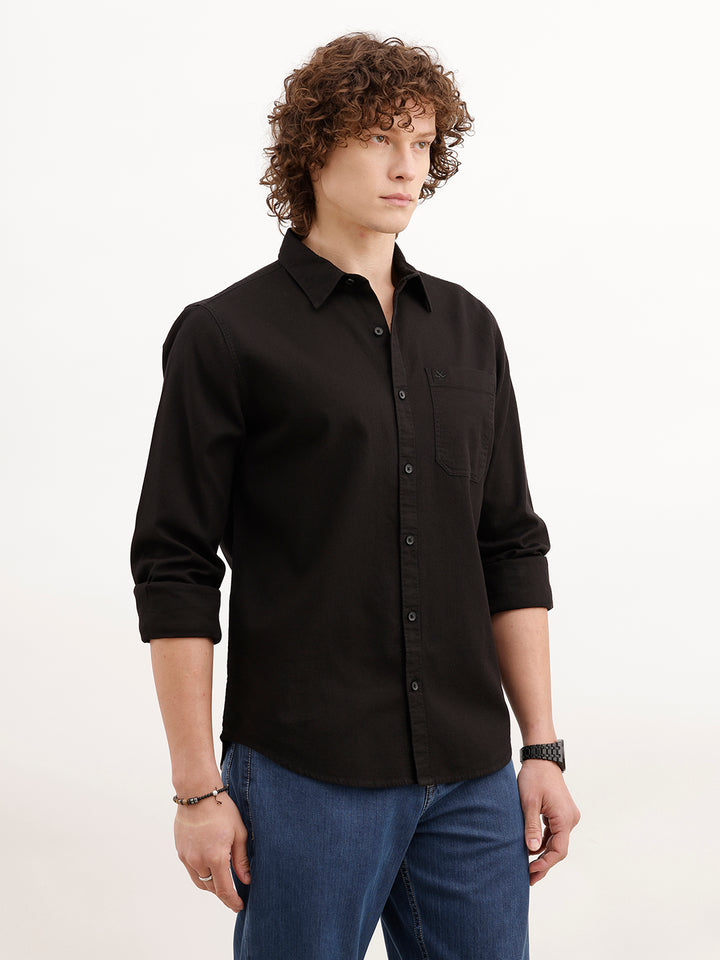Solid Slim Fit Textured Shirt | Black