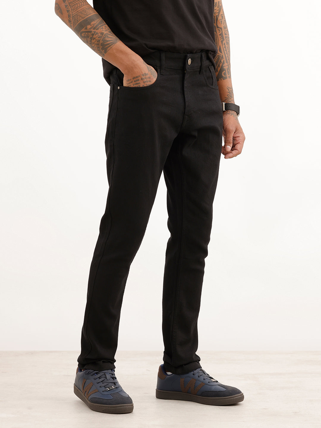 Solid Slim Fit Denim Jeans | Black