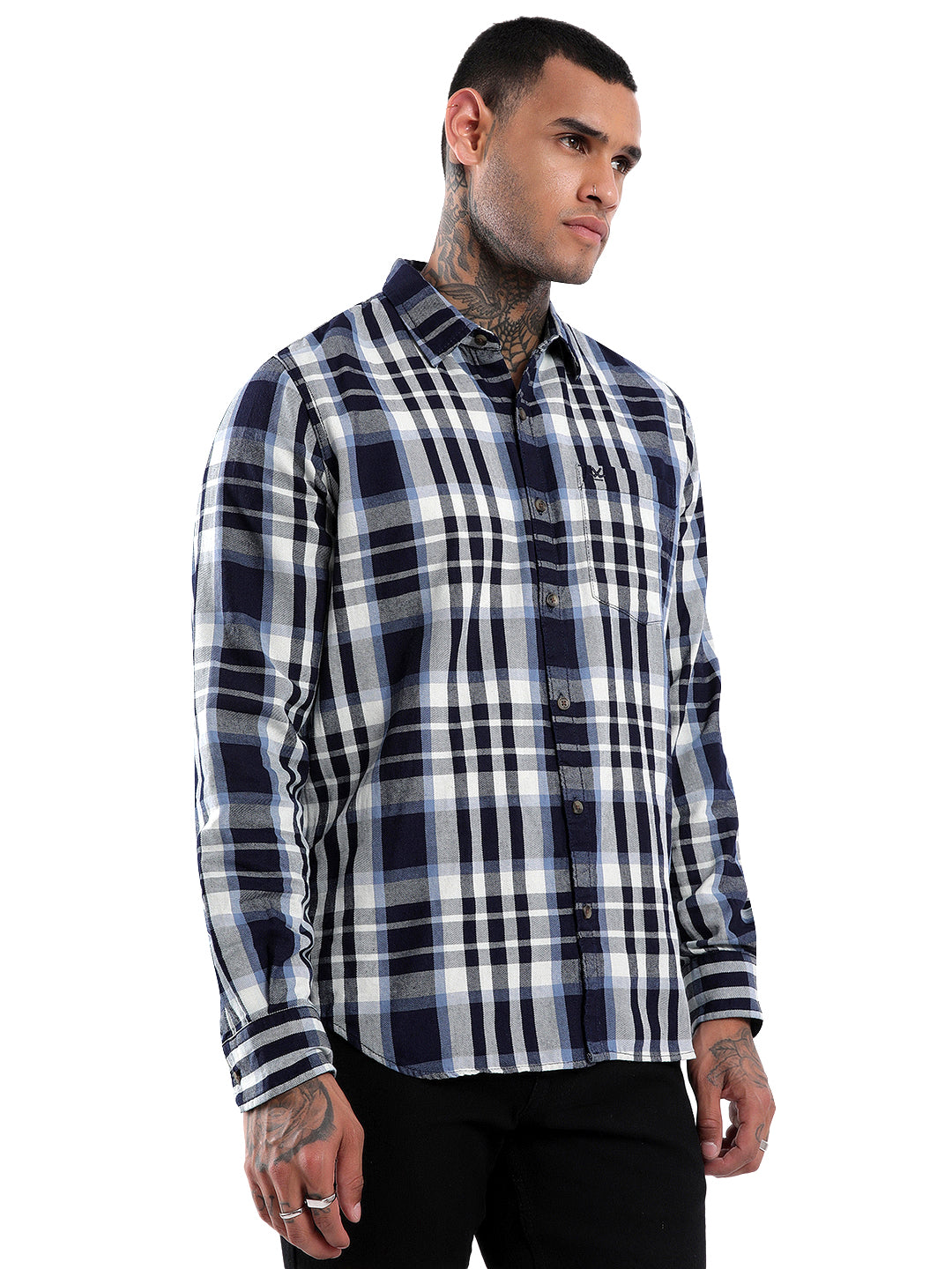 Beige-Navy Checked Shirt