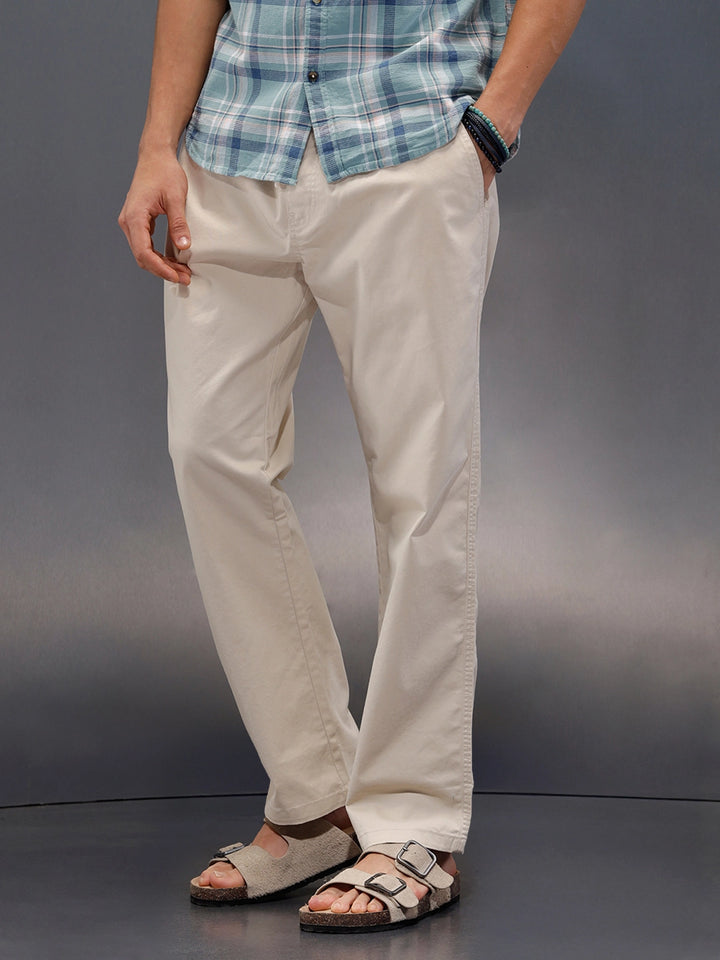 Peached Cotton Straight Fit Trouser | Beige