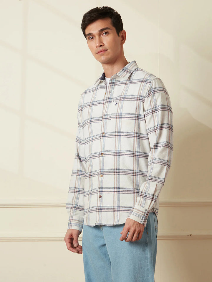 Classic White Slim Fit Checked Shirt