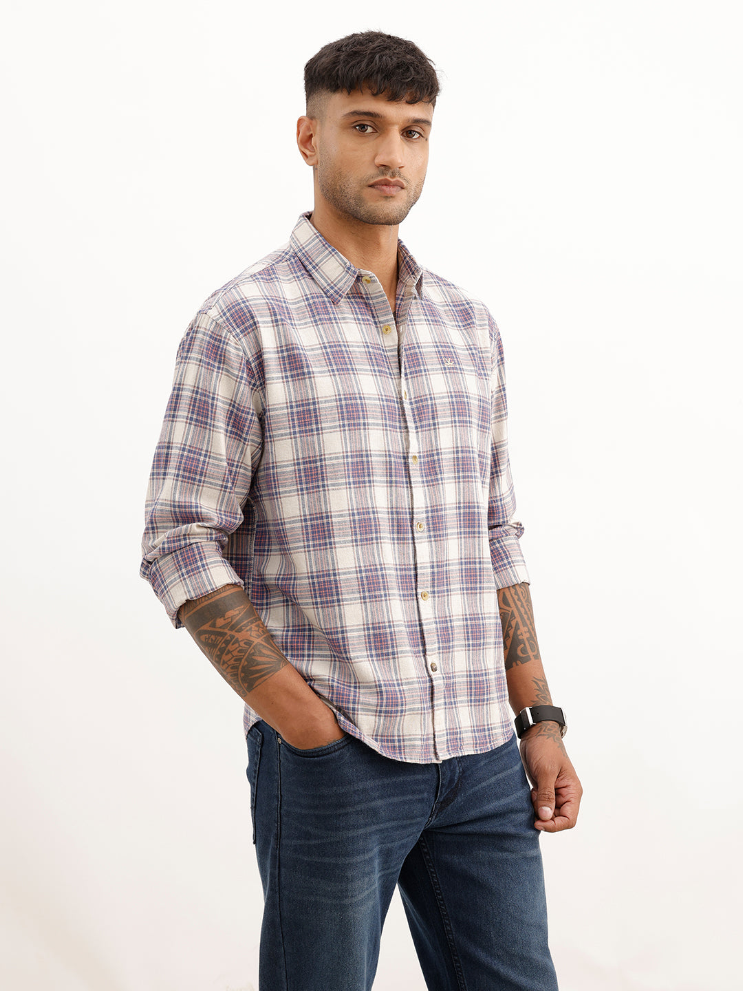 Comfort Fit Checkered Full Sleeve Shirt | Blue