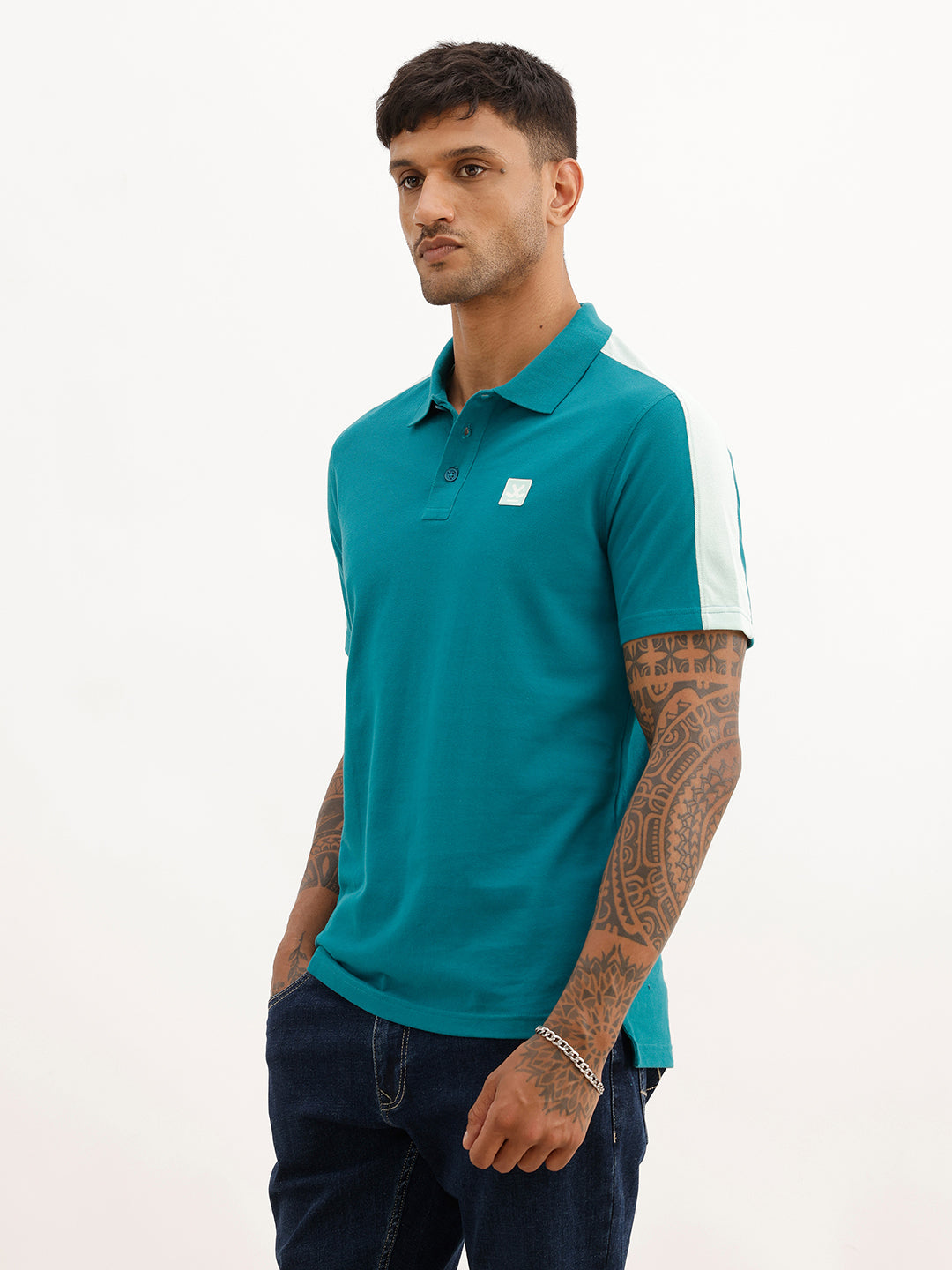 Classic Contrast Sleeves Polo T-Shirt | Teal | WWTS226F