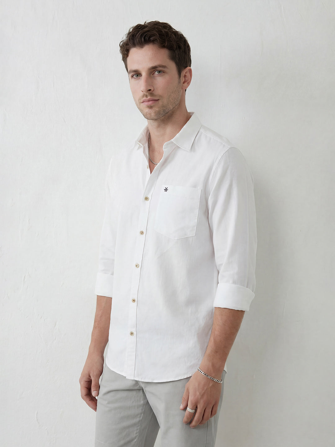 Solid Regular Fit Full Sleeve Shirt | White
