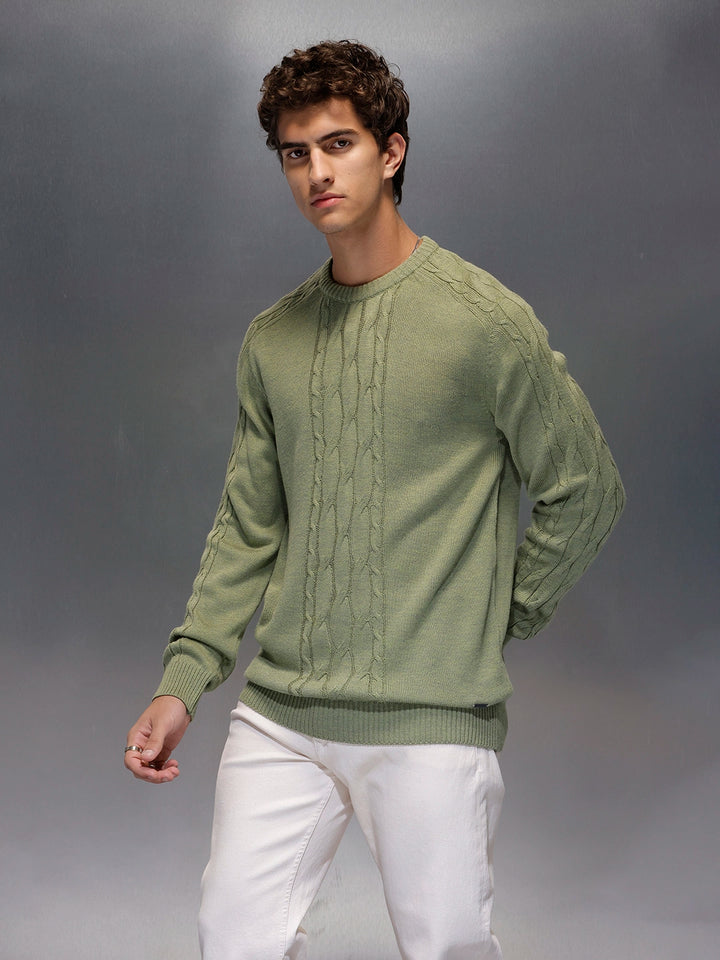 Men's Slim Fit Cable Knit Sweater  |  Green