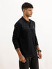 Slim Fit Full Sleeve Placement Printed Polo T-Shirt | Black