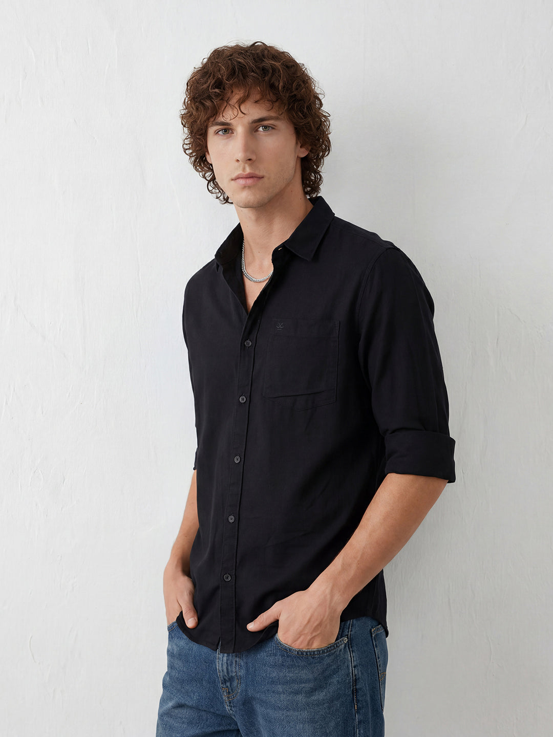Solid Regular Fit Full Sleeve Shirt | Black