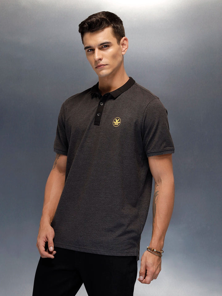 Regualr Fit Polo T-Shirt With Tonal Neck Detail | Grey