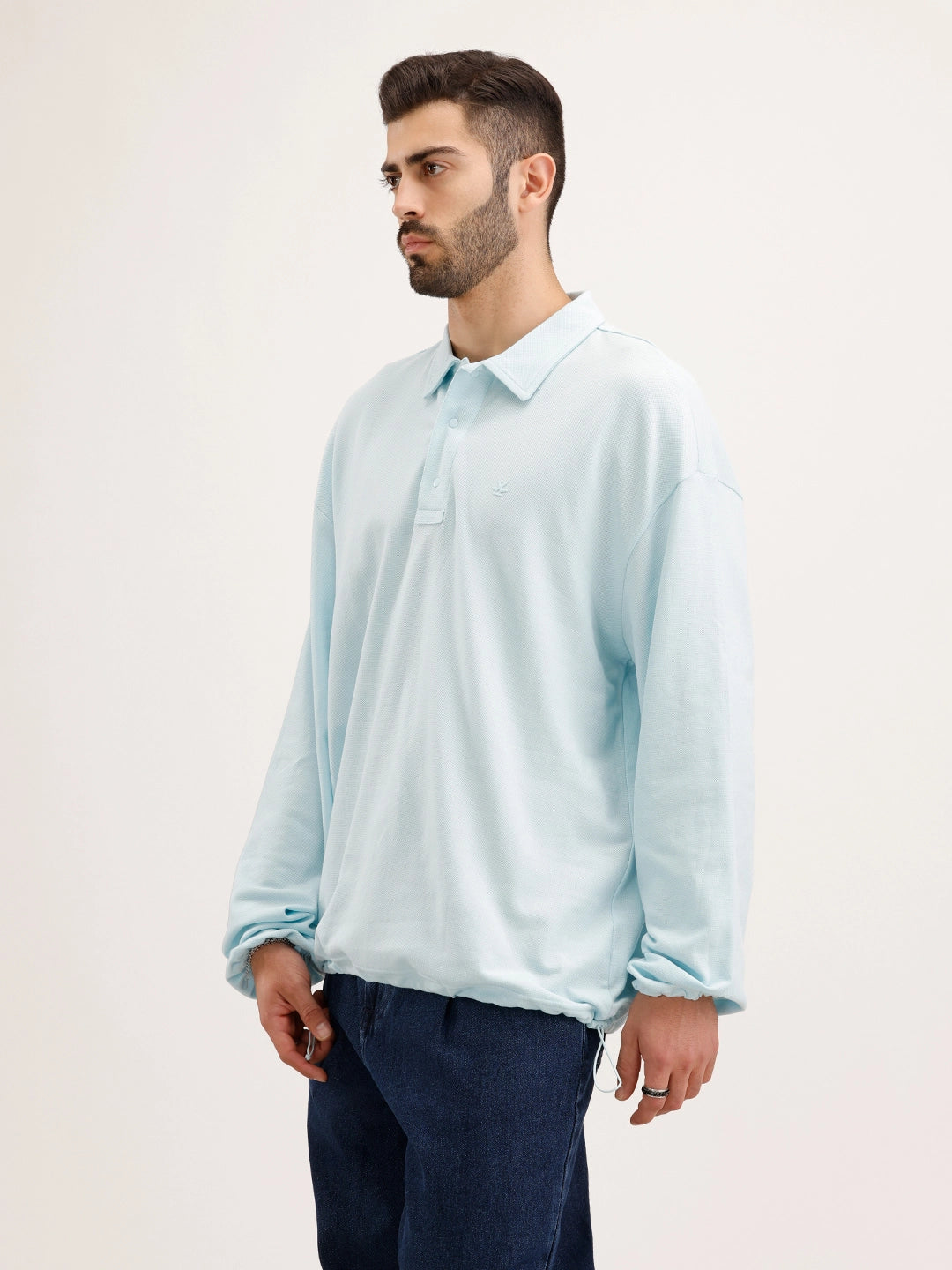 Oversized Plus Fit Full Sleeve T-Shirt | Light Blue